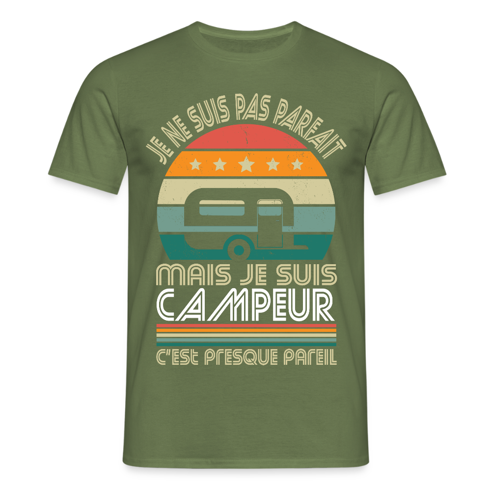 T-shirt Homme - Je ne suis pas parfait mais je suis Campeur - vert militaire