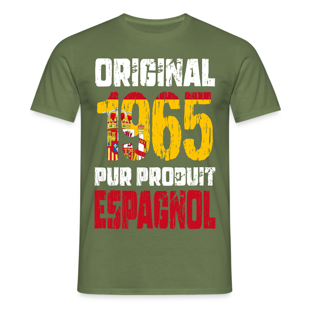 T-shirt Homme - Anniversaire 60 Ans - Original 1965 - Pur produit Espagnol - vert militaire