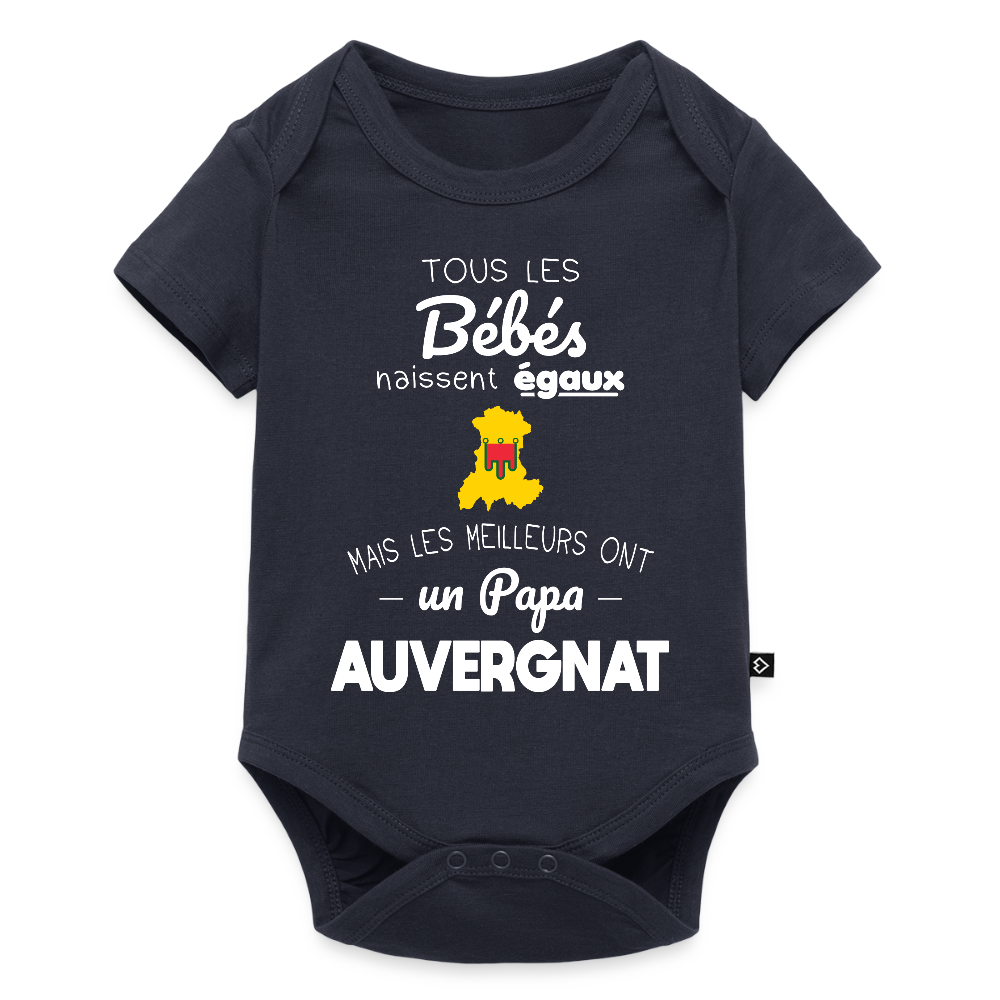 Body Bébé bio manches courtes - Les Meilleurs Ont Un Papa Auvergnat - bleu marine