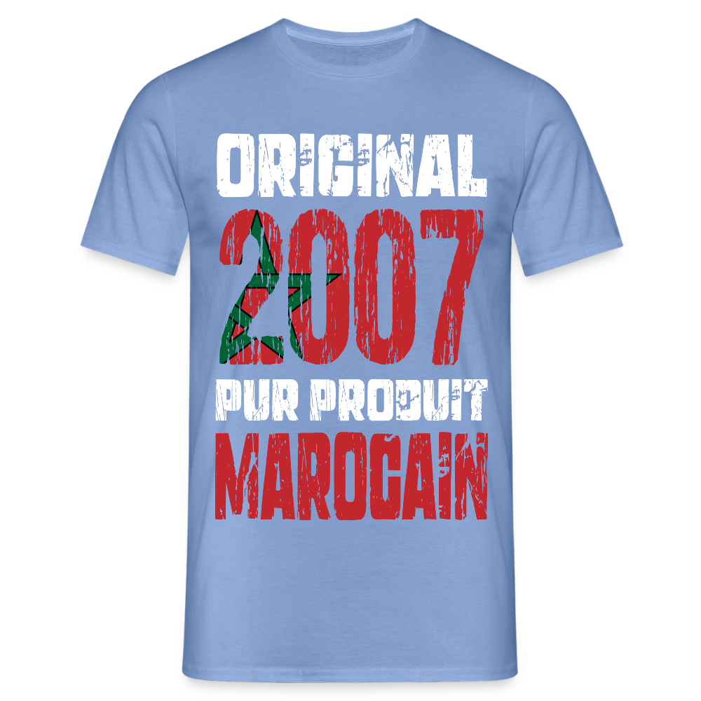 T-shirt Homme - Anniversaire 18 Ans - Original 2007 - Pur produit Marocain - carolina blue