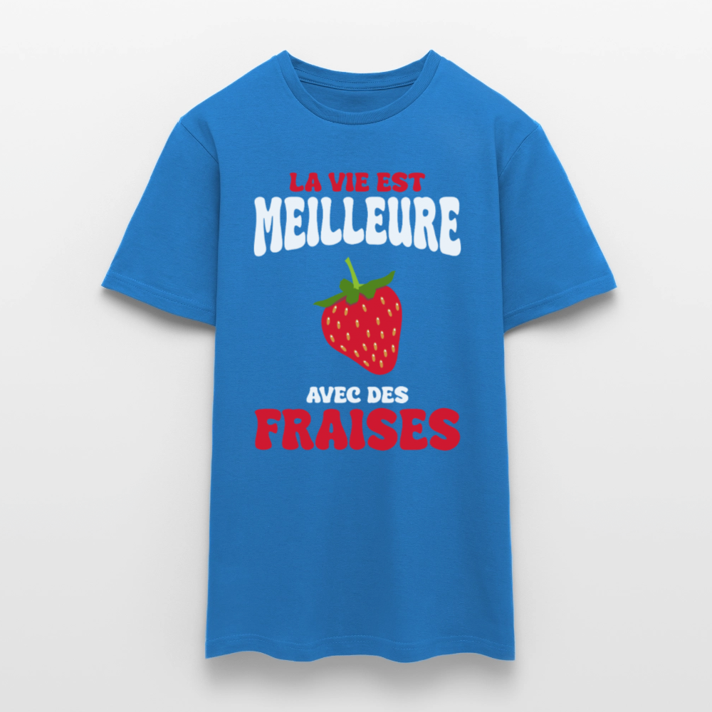 T-shirt Homme - La vie est meilleure avec des fraises - bleu royal