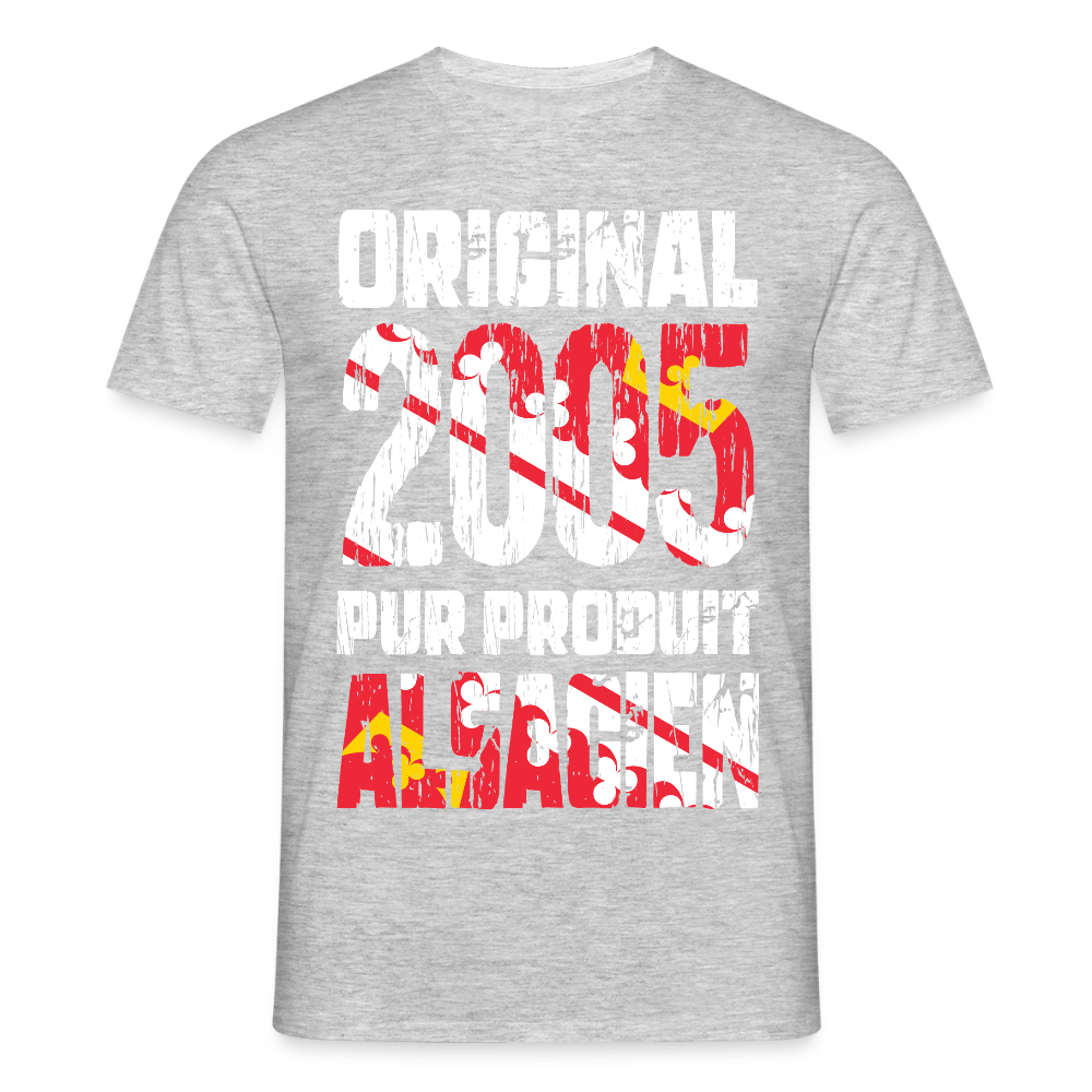 T-shirt Homme - Anniversaire 20 Ans - Original 2005 - Pur produit Alsacien - gris chiné