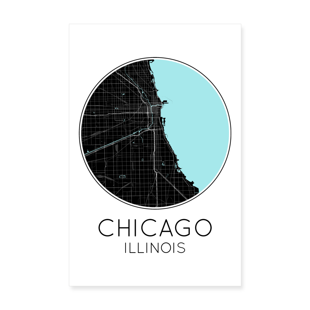 Poster Chicago - Plan Chicago - 20 x 30 cm - blanc