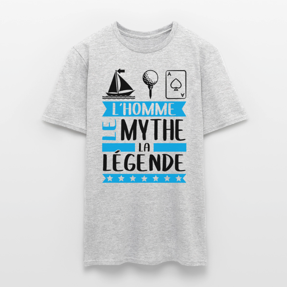 T-shirt homme coloris clair Mathias en rébus – L’homme, le mythe, la légende - gris chiné