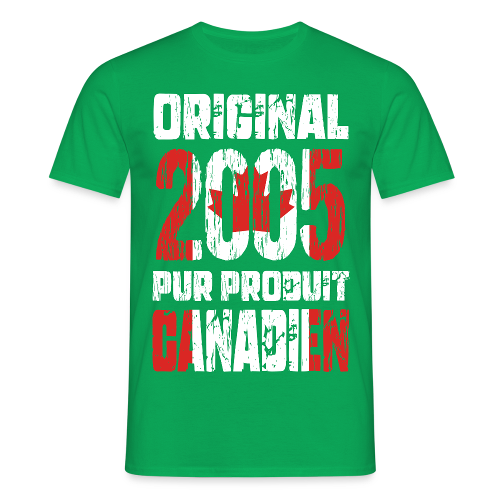 T-shirt Homme - Anniversaire 20 Ans - Original 2005 - Pur produit Canadien - vert