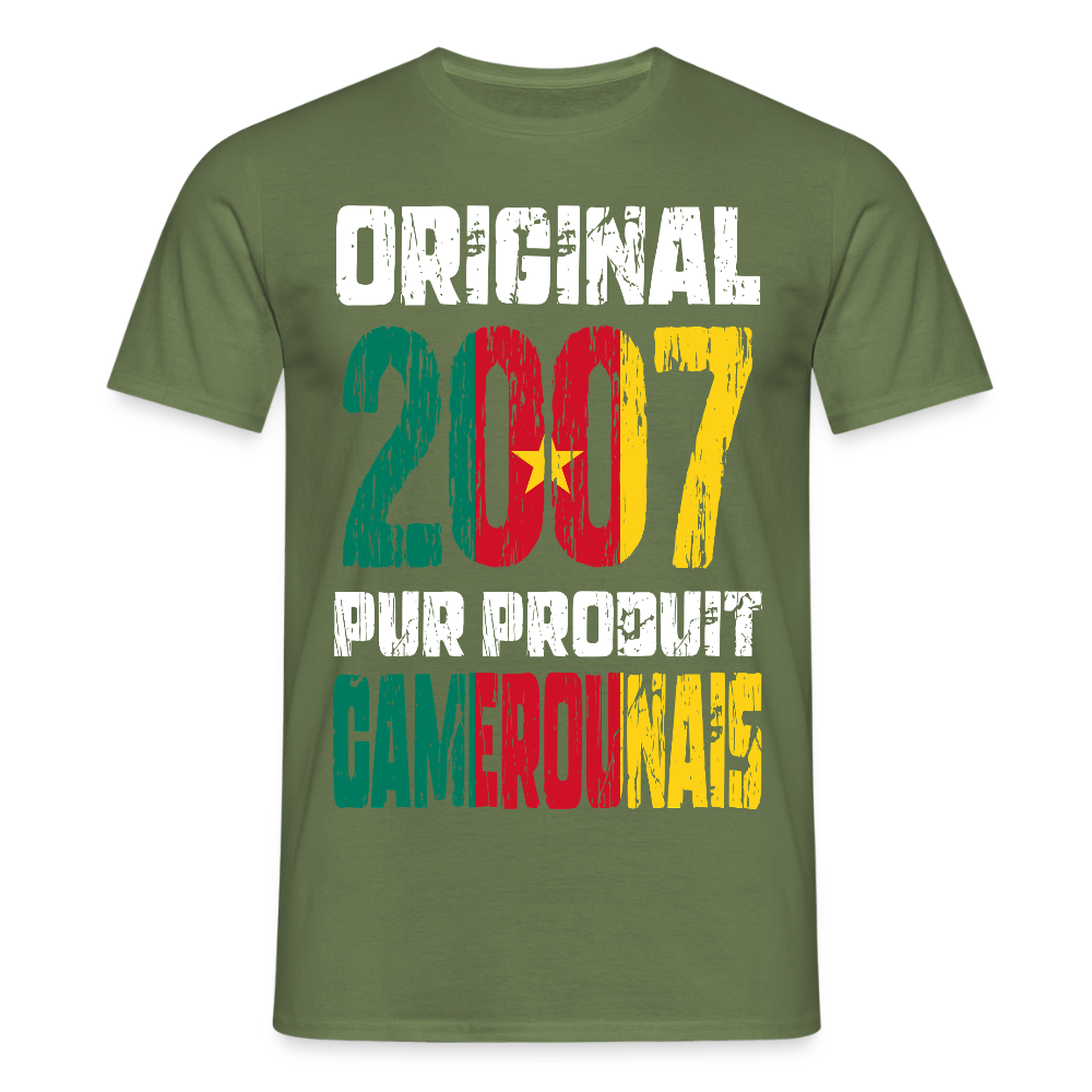 T-shirt Homme - Anniversaire 18 Ans - Original 2007 - Pur produit Camerounais - vert militaire