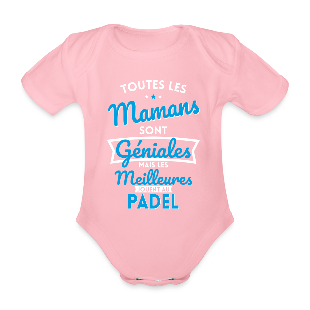 Body Bébé bio manches courtes - Mamans géniales - Les meilleures jouent au padel - rose clair