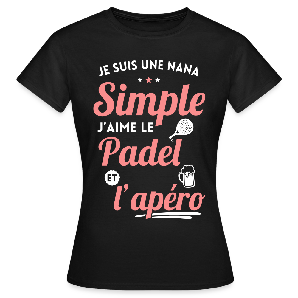 T-shirt Femme - J'aime le padel et l'apéro - noir
