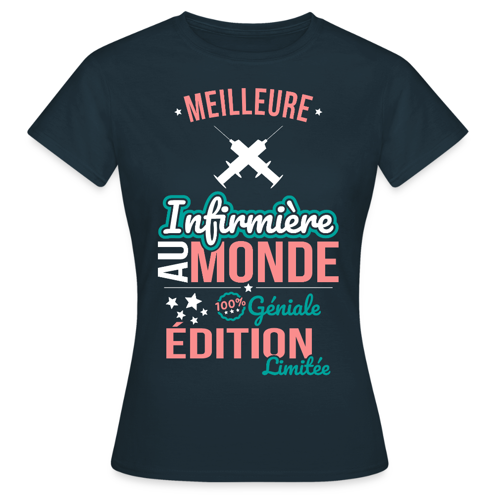 T-shirt Femme - Meilleure Infirmière au monde - 100% géniale - marine