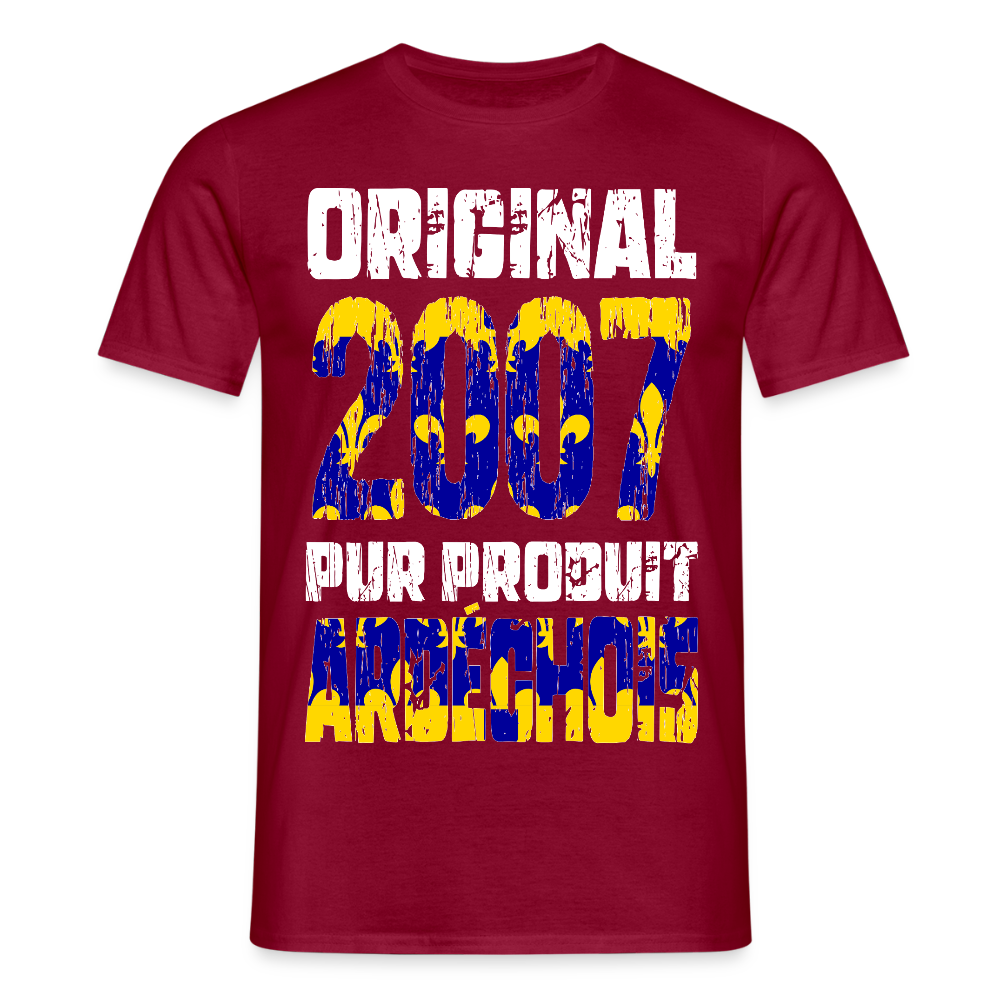 T-shirt Homme - Anniversaire 18 Ans - Original 2007 - Pur produit Ardéchois - rouge brique