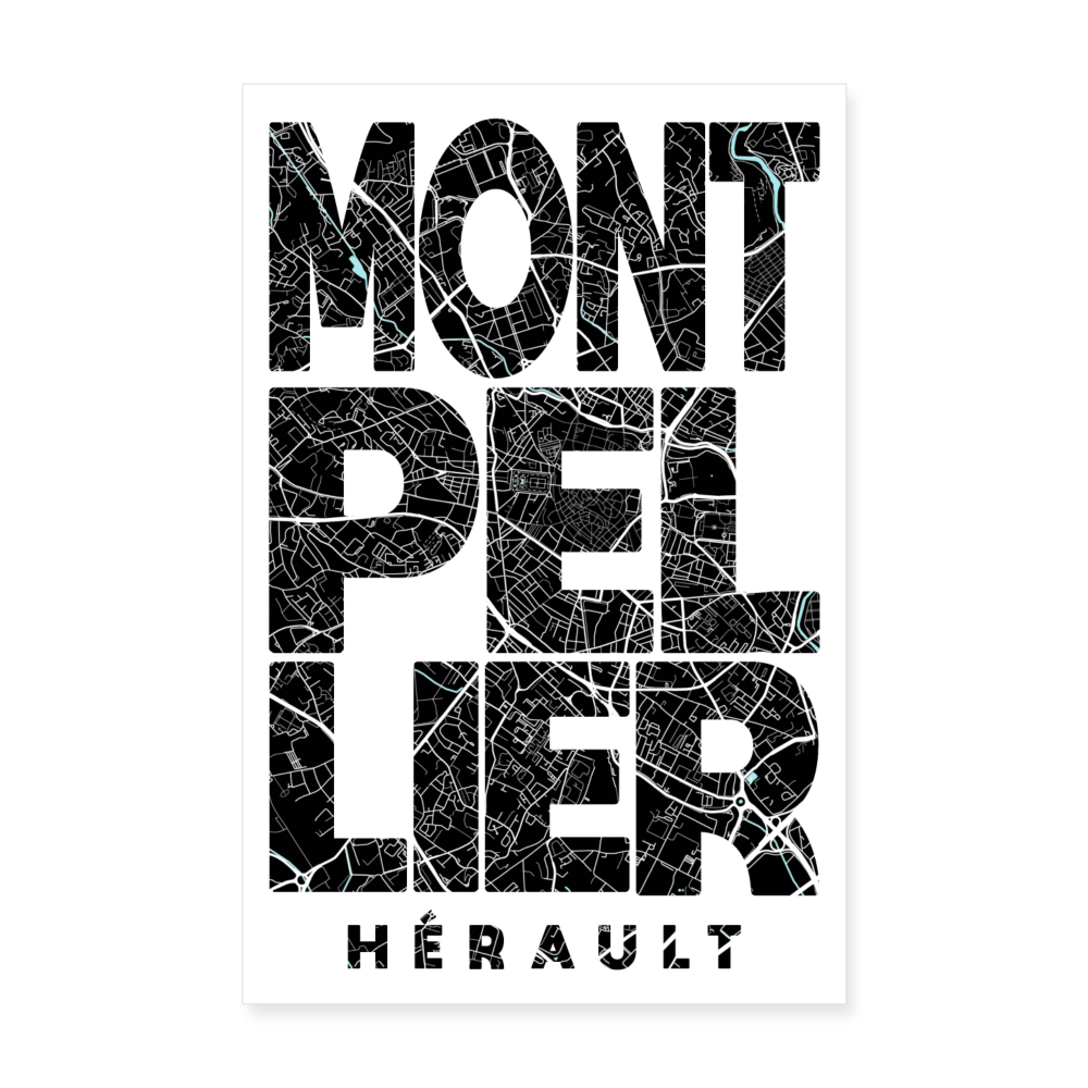 Poster Montpellier - Plan Montpellier - 20 x 30 cm - blanc