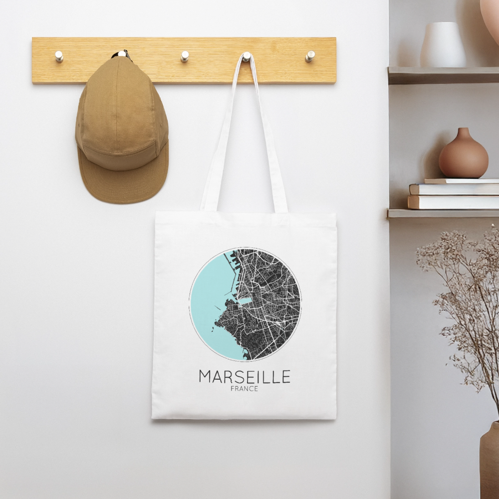 Tote Bag Marseille Bio Coloris Clair – Plan de Marseille - blanc