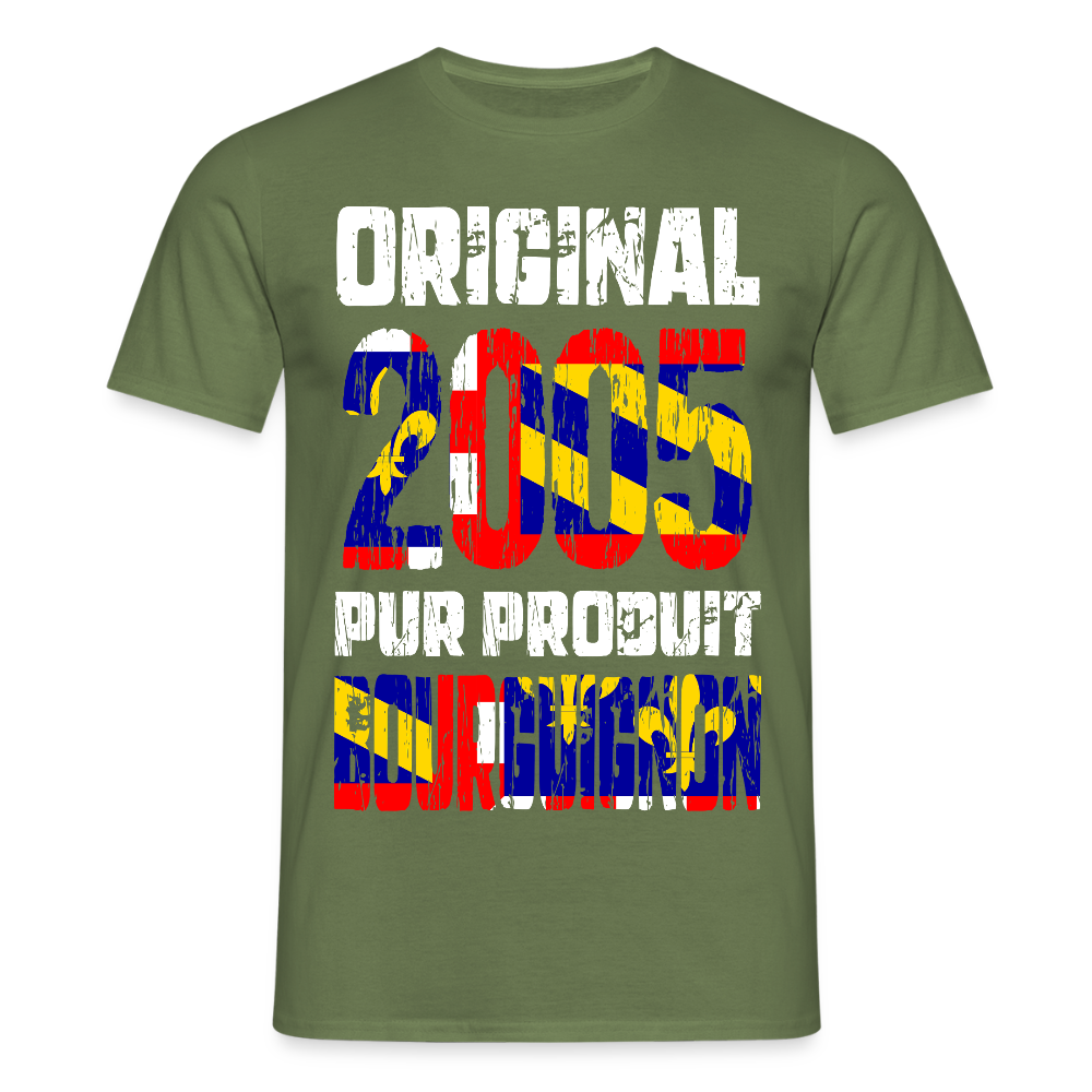 T-shirt Homme - Anniversaire 20 Ans - Original 2005 - Pur produit Bourguignon - vert militaire