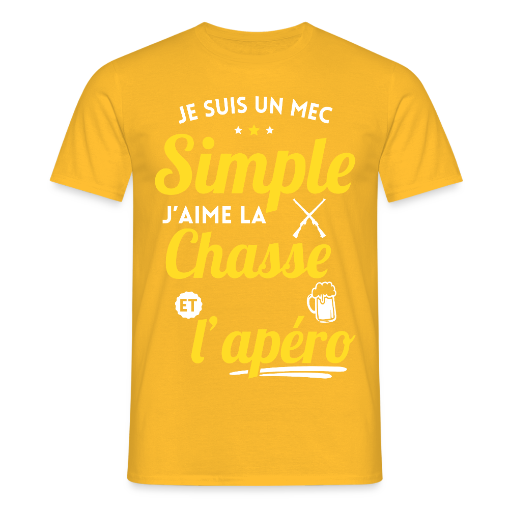 T-shirt Homme - J'aime la chasse et l'apéro - jaune