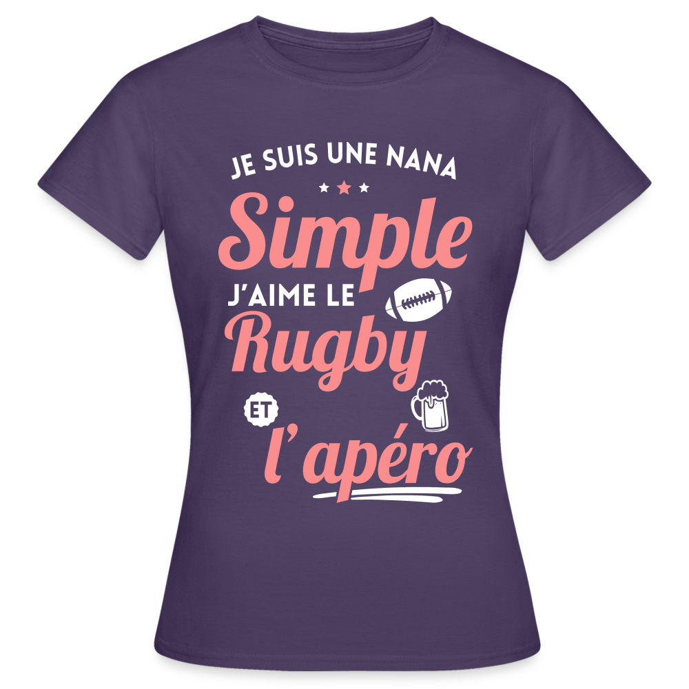 T-shirt Femme - J'aime le rugby et l'apéro - violet foncé