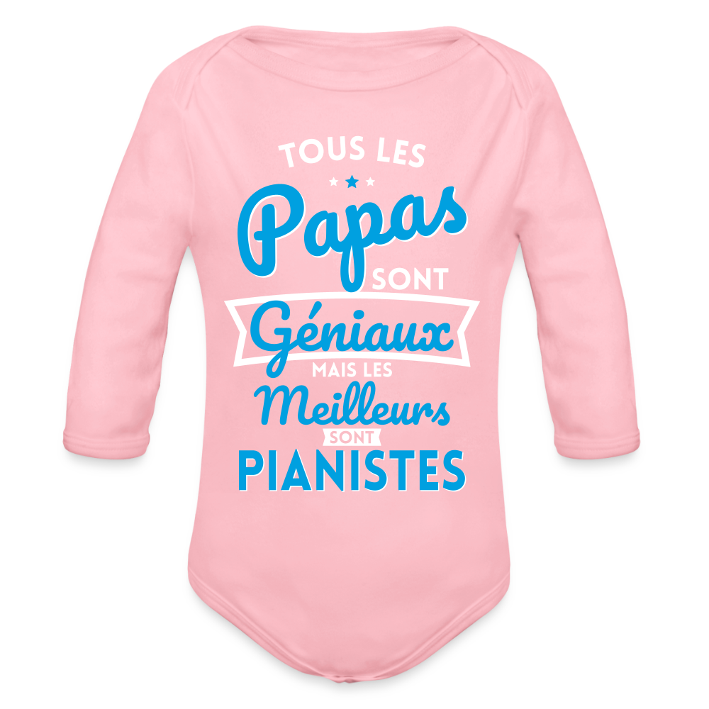 Body Bébé bio manches longues - Papas géniaux - Les meilleurs sont pianistes - rose clair