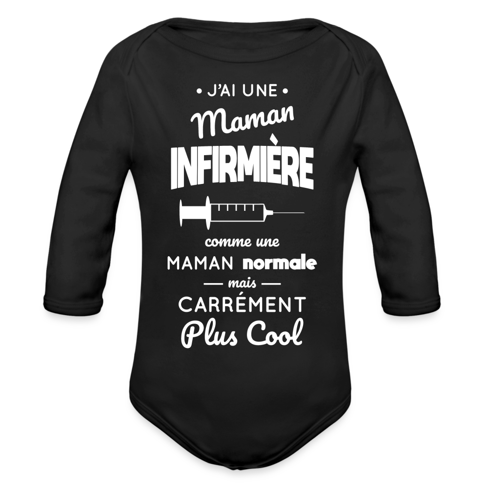 Body Bébé bio manches longues - J'ai une maman infirmière - noir