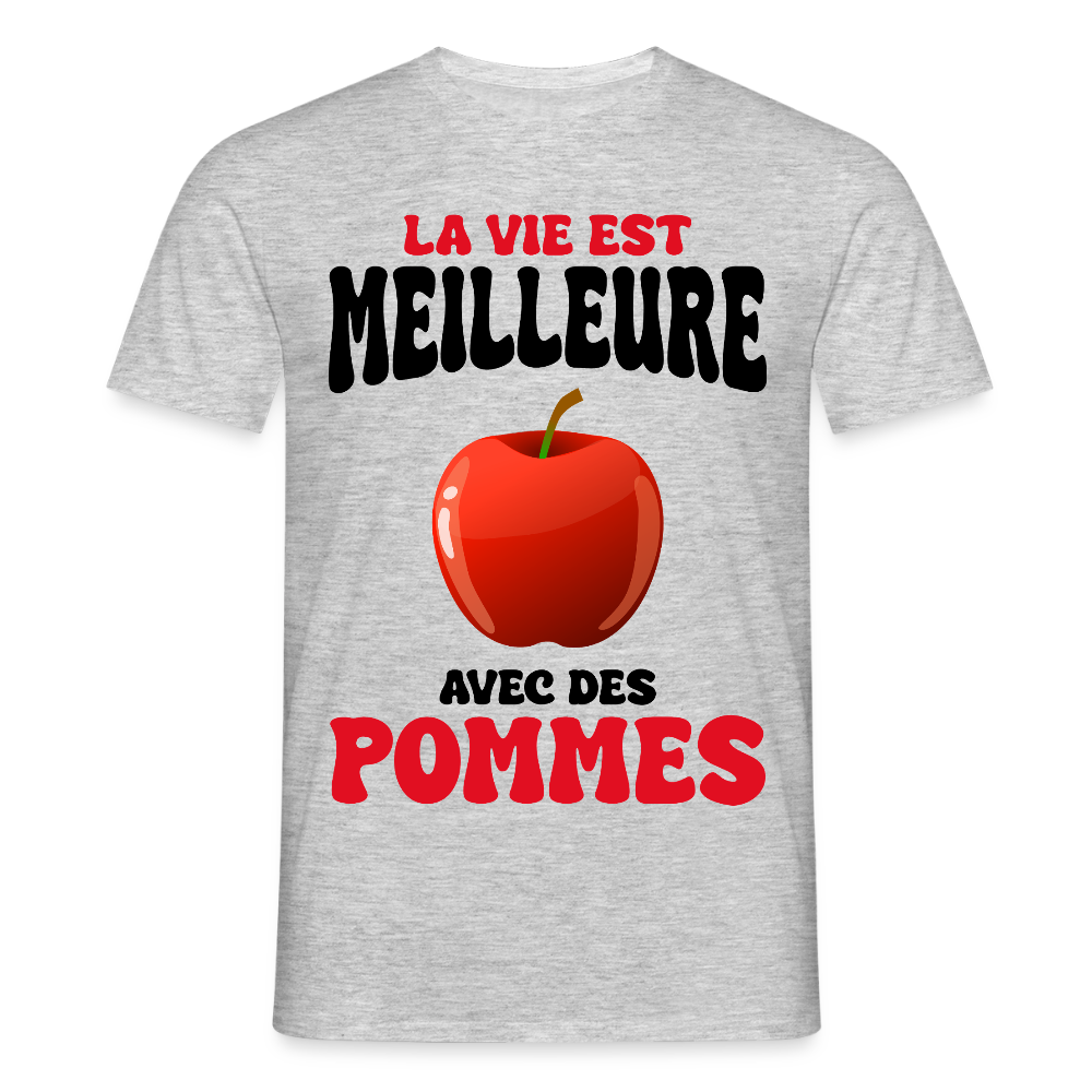 T-shirt Homme - La vie est meilleure avec des pommes - gris chiné