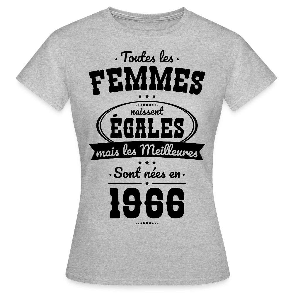 T-shirt anniversaire femme 60 ans coloris clair – Les meilleures sont nées en 1966 - gris chiné