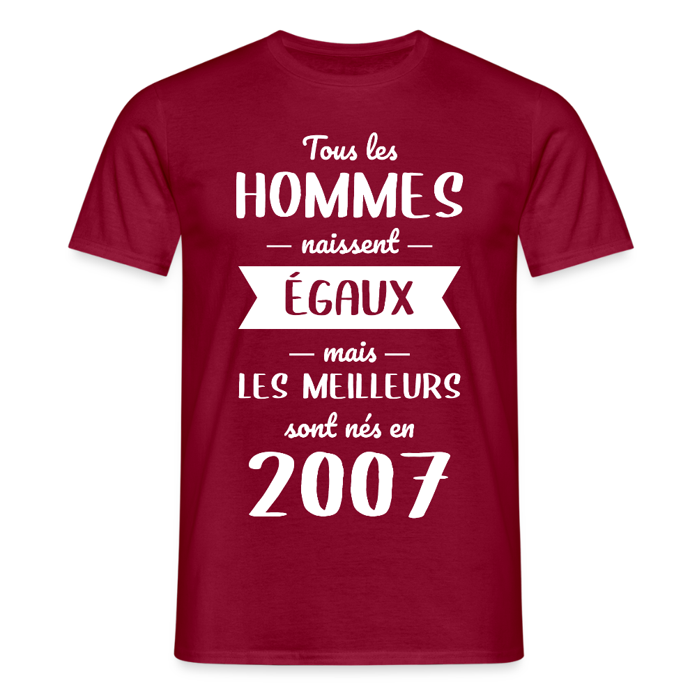 T-shirt Homme - Anniversaire 18 Ans - Les meilleurs sont nés en 2007 - rouge brique