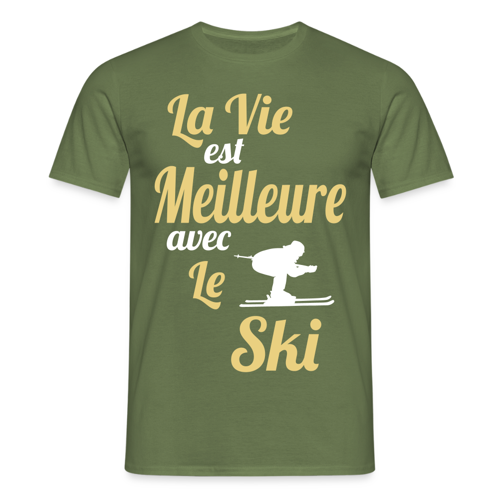T-shirt Homme - La vie est meilleure avec le Ski - vert militaire