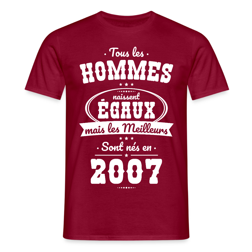 T-shirt Homme - Anniversaire 18 Ans - Les meilleurs sont nés en 2007 - rouge brique