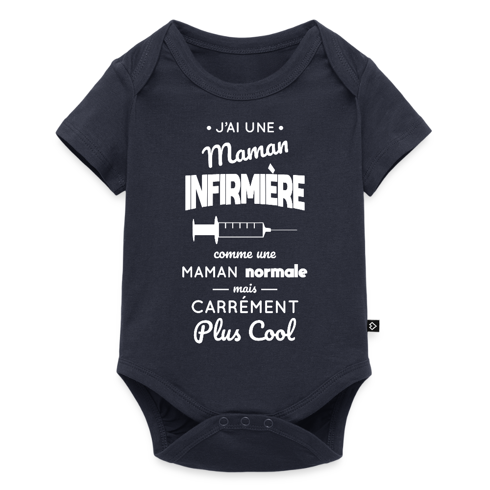 Body Bébé bio manches courtes - J'ai une maman infirmière - bleu marine
