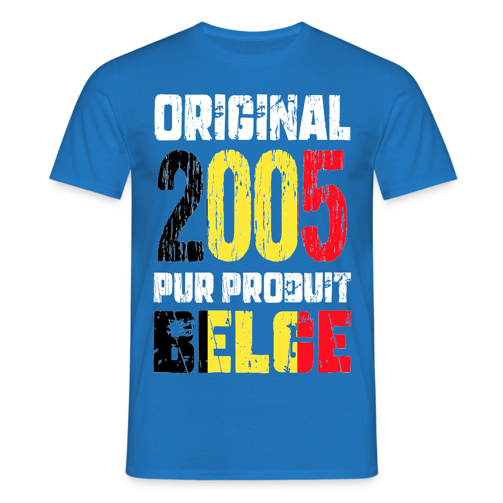 T-shirt Homme - Anniversaire 20 Ans - Original 2005 - Pur produit Belge - bleu royal