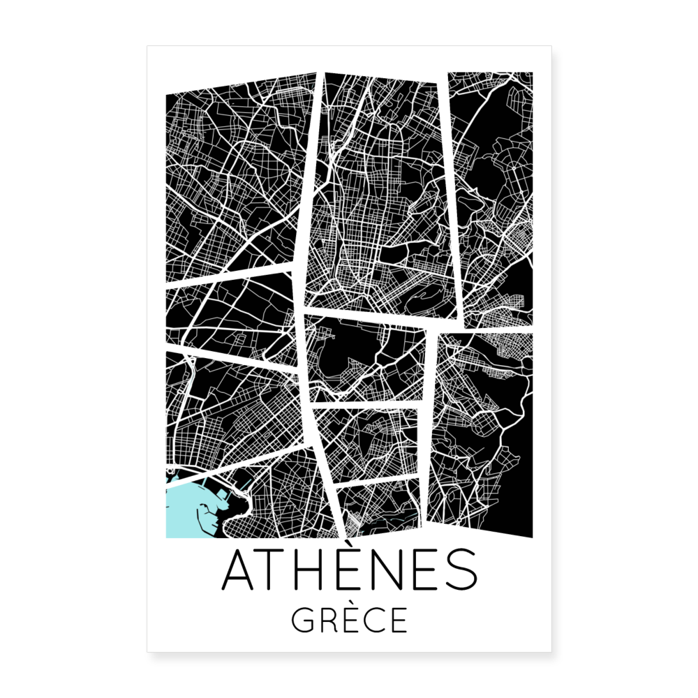 Poster Athènes - Plan Athènes - 60 x 90 cm - blanc