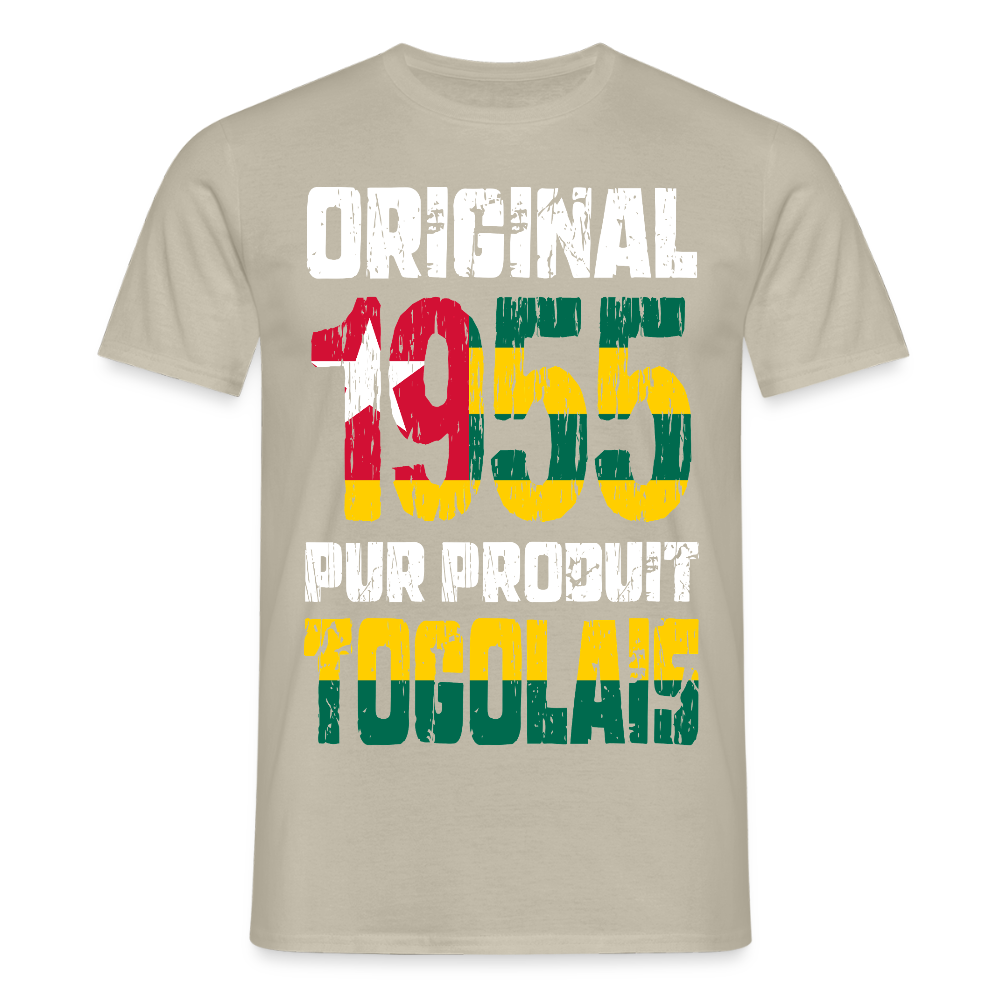 T-shirt Homme - Anniversaire 70 Ans - Original 1955 - Pur produit Togolais - beige sable