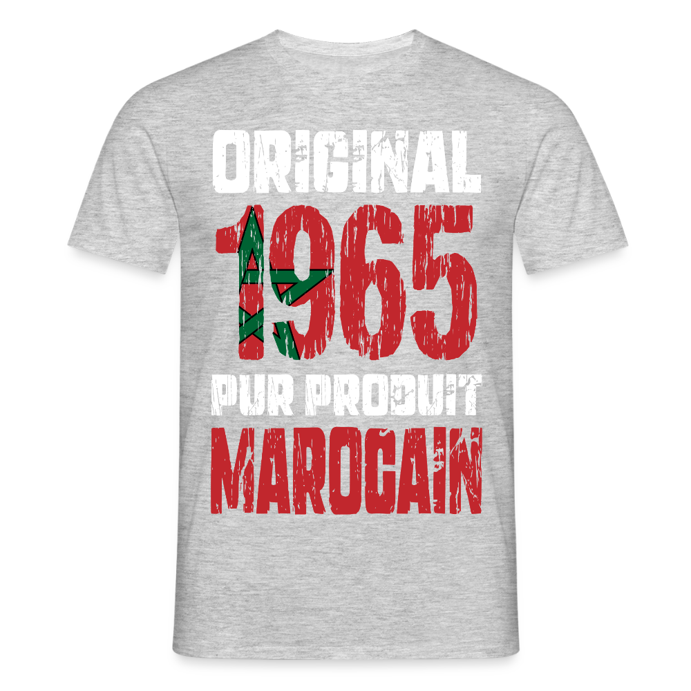 T-shirt Homme - Anniversaire 60 Ans - Original 1965 - Pur produit Marocain - gris chiné