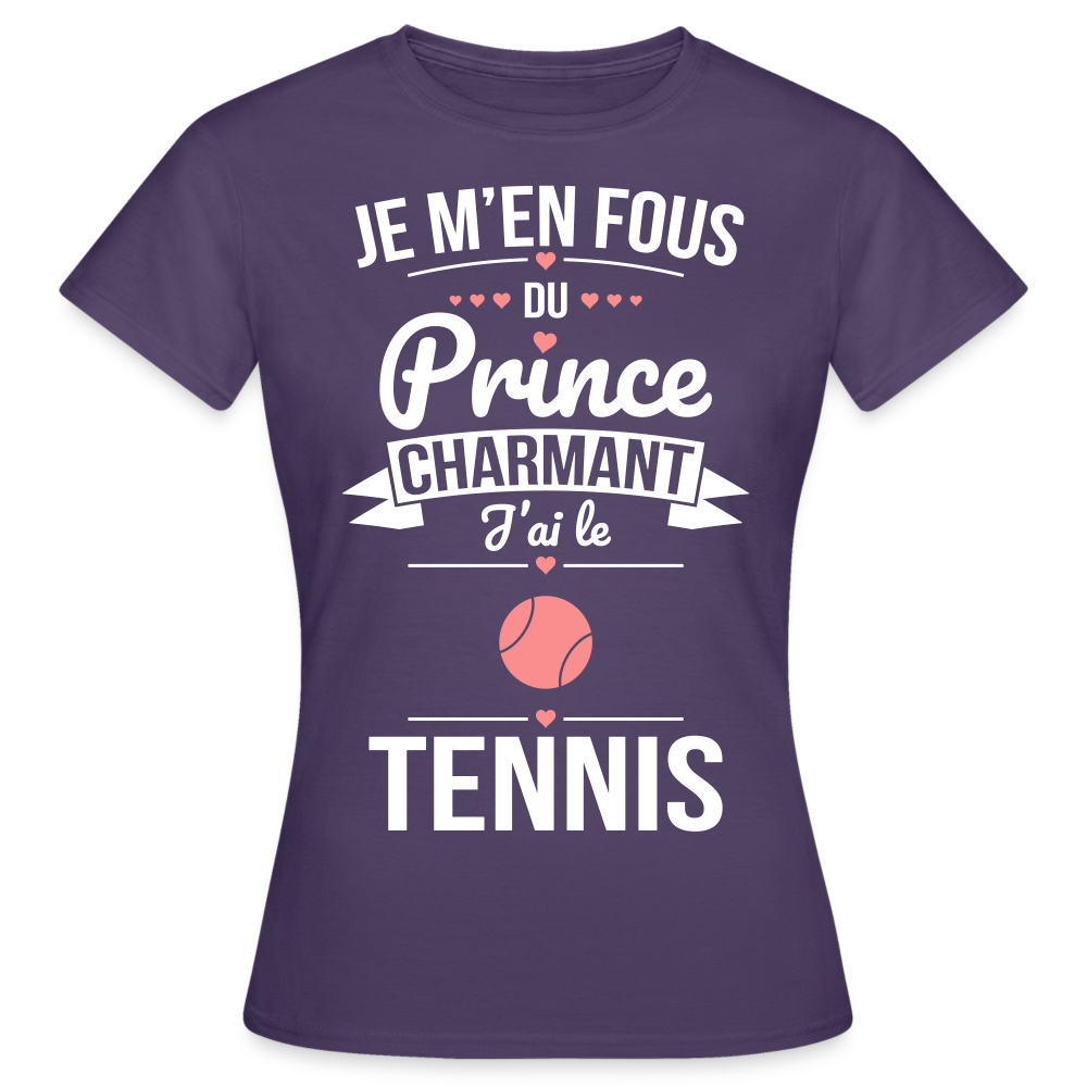T-shirt Femme - Je m'en fous du prince charmant j'ai le tennis - violet foncé
