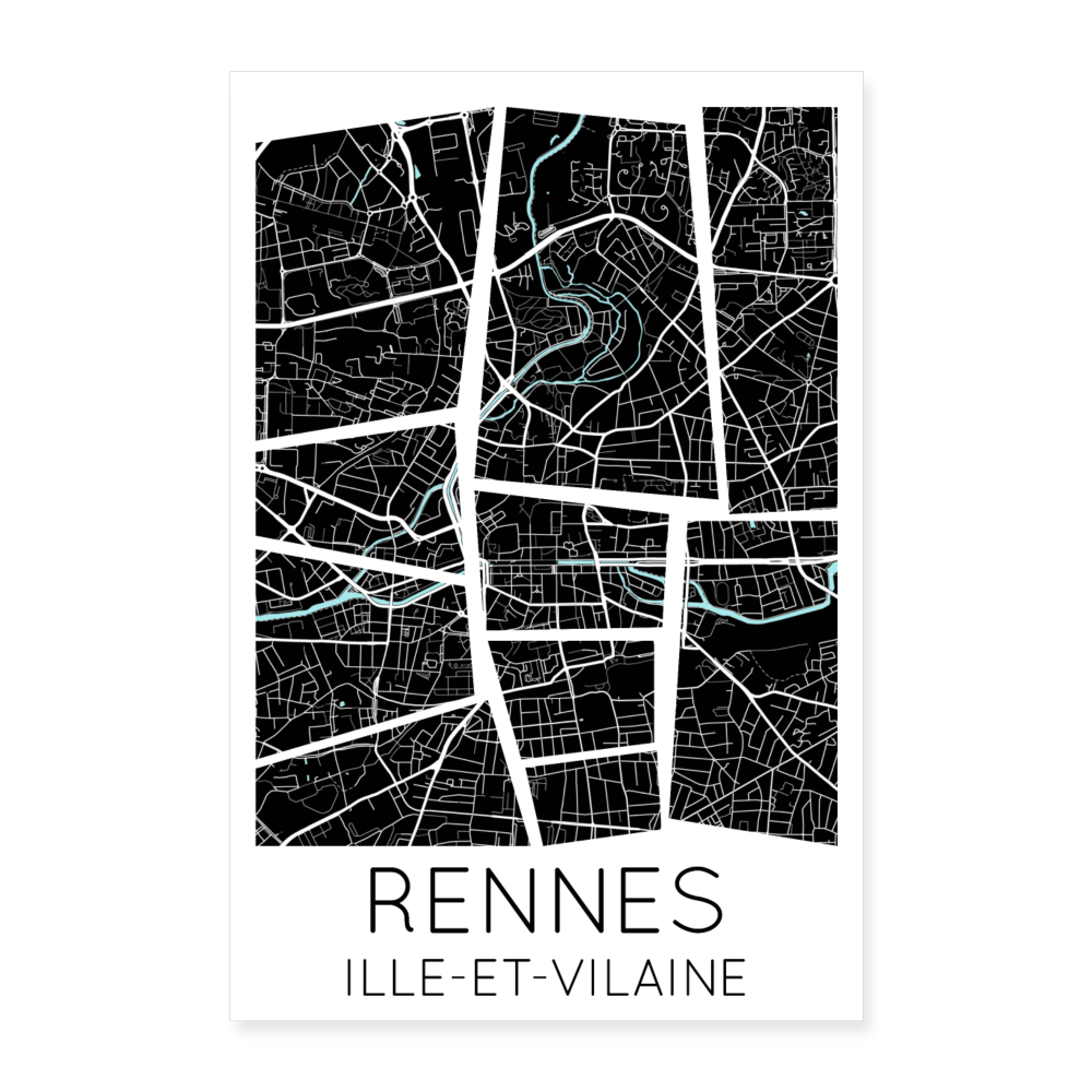 Poster Rennes - Plan Rennes - 40 x 60 cm - blanc