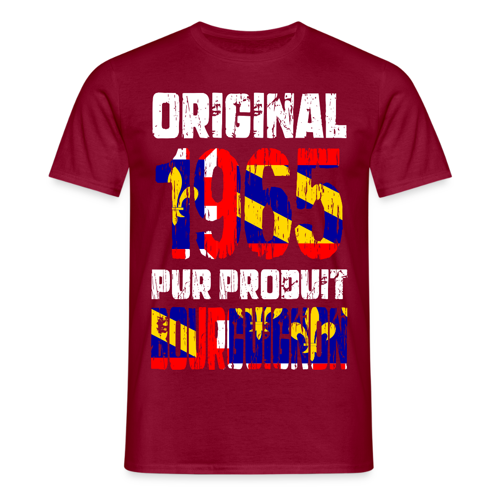 T-shirt Homme - Anniversaire 60 Ans - Original 1965 - Pur produit Bourguignon - rouge brique