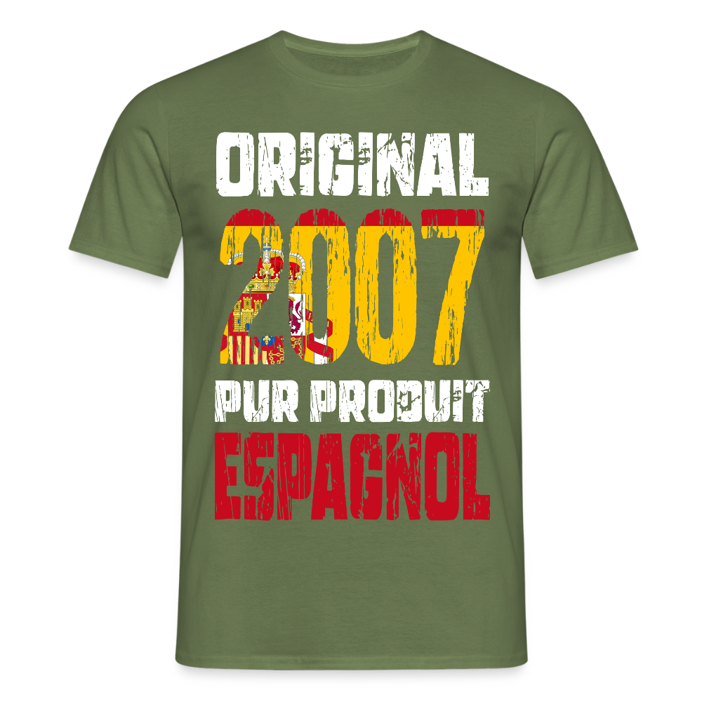 T-shirt Homme - Anniversaire 18 Ans - Original 2007 - Pur produit Espagnol - vert militaire