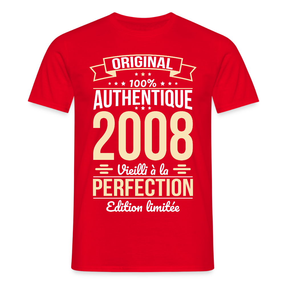 T-shirt anniversaire homme 18 ans – Original 2008 - rouge