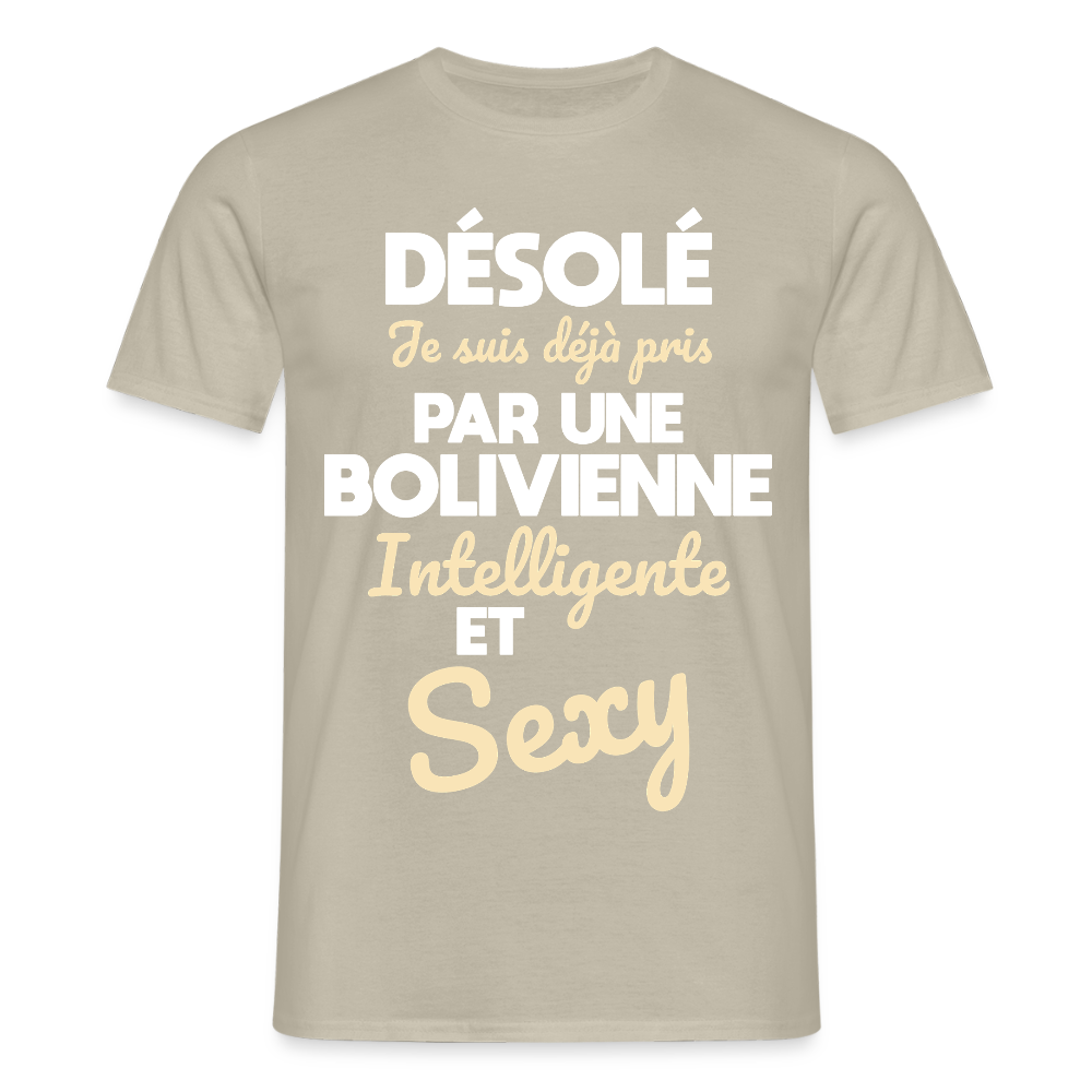 T-shirt Homme - Je suis déjà pris par une Bolivienne intelligente et sexy - beige sable