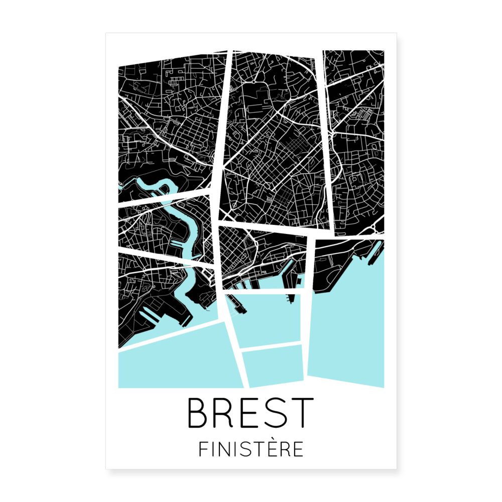 Poster Brest - Plan Brest - 60 x 90 cm - blanc