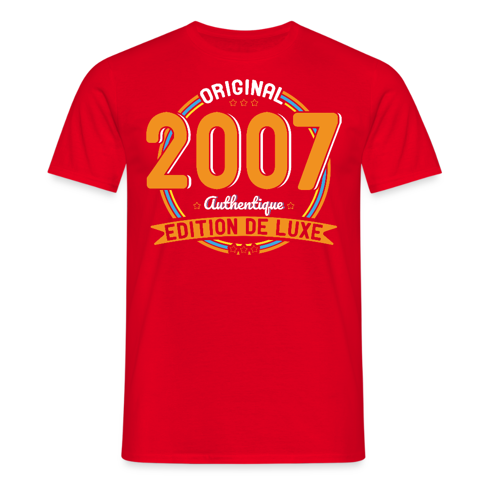 T-shirt Homme - Anniversaire 18 Ans - Original 2007 Authentique - rouge