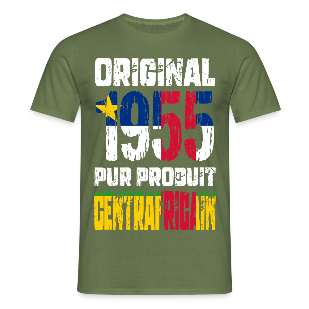 T-shirt Homme - Anniversaire 70 Ans - Original 1955 - Pur produit Centrafricain - vert militaire