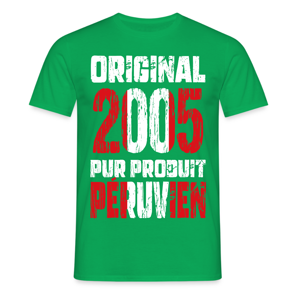 T-shirt Homme - Anniversaire 20 Ans - Original 2005 - Pur produit Péruvien - vert