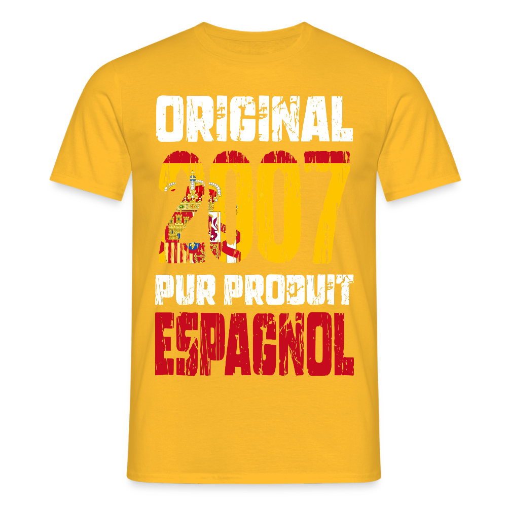 T-shirt Homme - Anniversaire 18 Ans - Original 2007 - Pur produit Espagnol - jaune