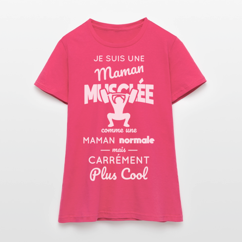 T-shirt Femme - Maman musclée plus cool - rose azalée