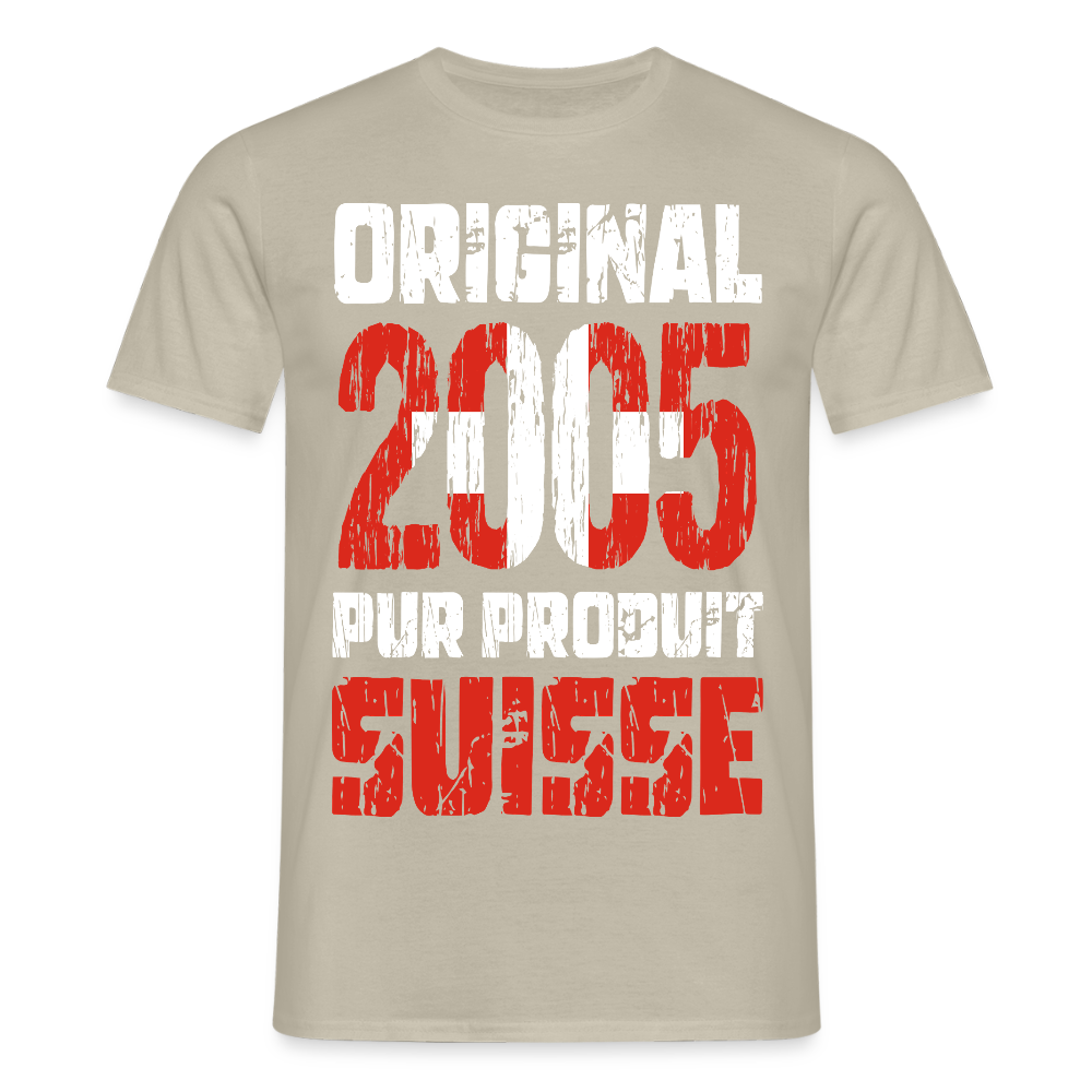 T-shirt Homme - Anniversaire 20 Ans - Original 2005 - Pur produit Suisse - beige sable