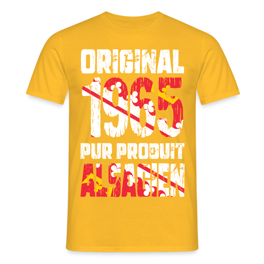 T-shirt Homme - Anniversaire 60 Ans - Original 1965 - Pur produit Alsacien - jaune