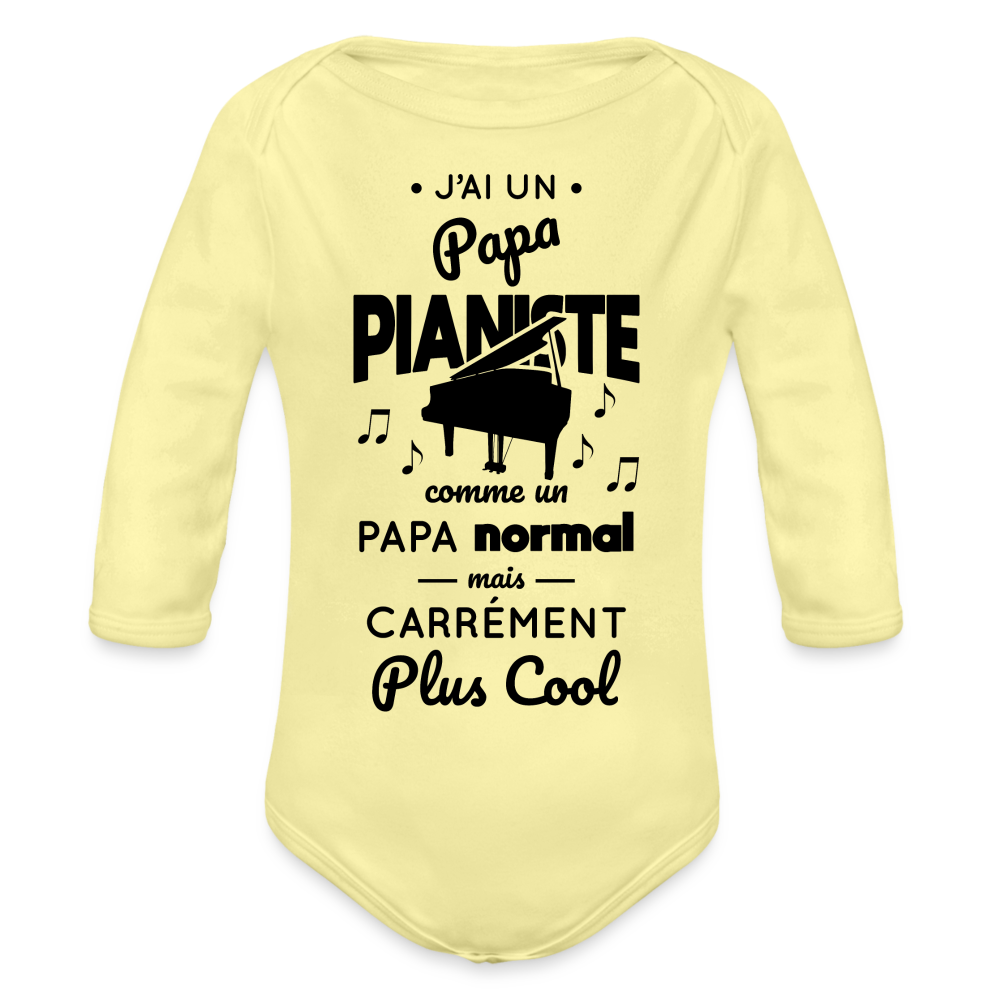Body Bébé bio manches longues - J'ai un papa pianiste - jaune délavé