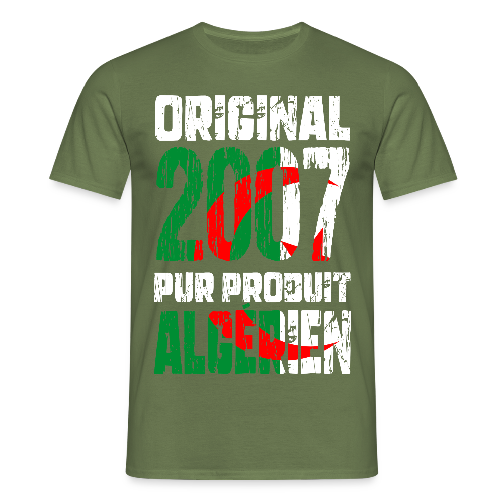 T-shirt Homme - Anniversaire 18 Ans - Original 2007 - Pur produit Algérien - vert militaire