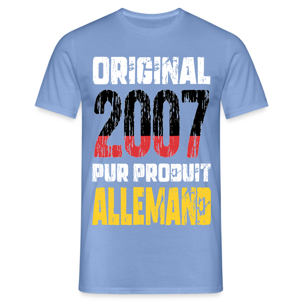 T-shirt Homme - Anniversaire 18 Ans - Original 2007 - Pur produit Allemand - carolina blue