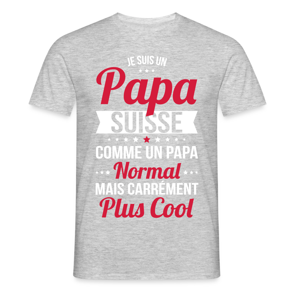 T-shirt Homme - Papa Suisse Plus Cool - gris chiné