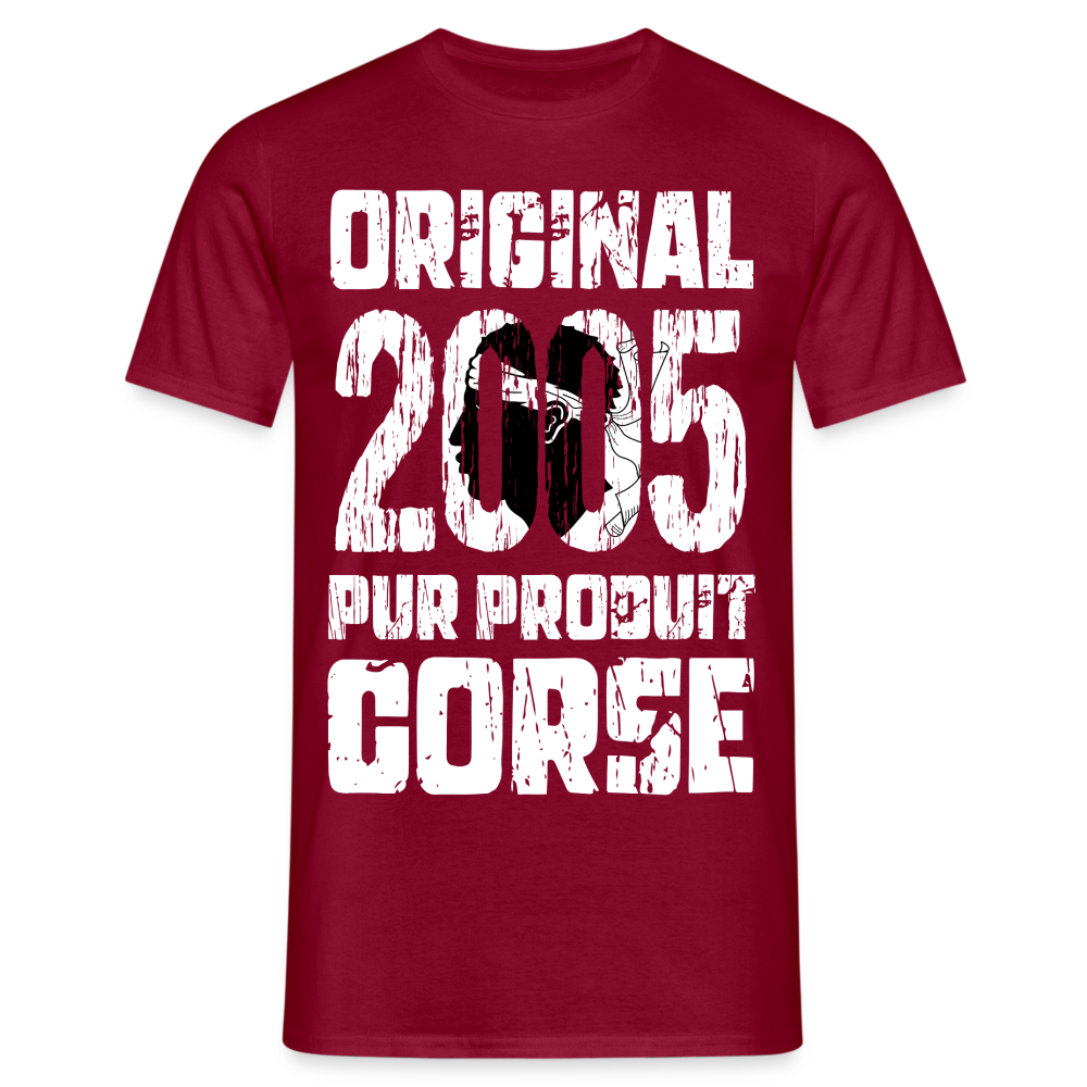 T-shirt Homme - Anniversaire 20 Ans - Original 2005 - Pur produit Corse - rouge brique